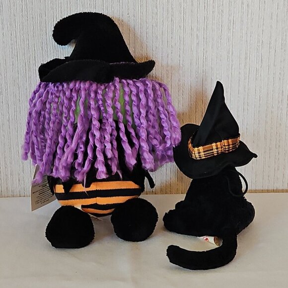 Dan Dee Wicked Witch and Ty Black Cat In Hat Plush Lot Halloween Green Doll - Picture 6 of 11